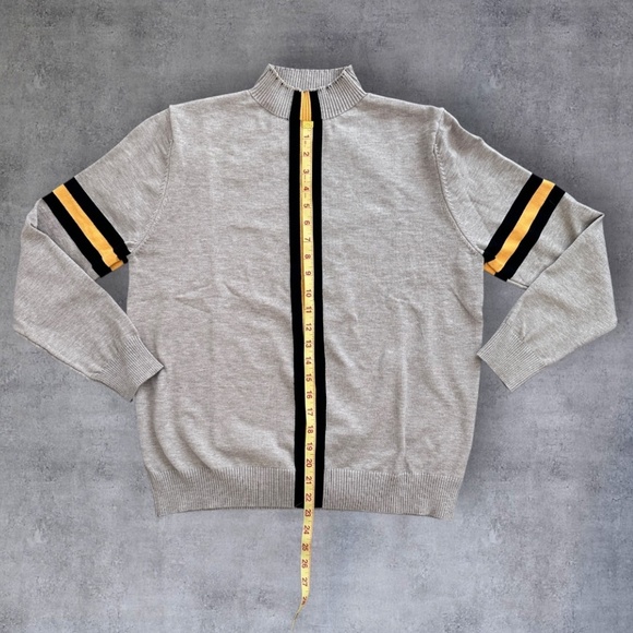 Stylish Gray Sweater with Yellow and Black Stripes - Picture 9 of 11